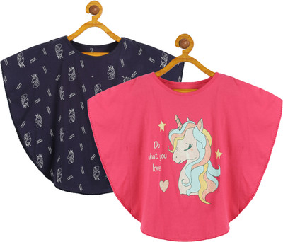 Plum Tree Girls Casual Cotton Blend Kaftan Top(Blue, Pack of 2)