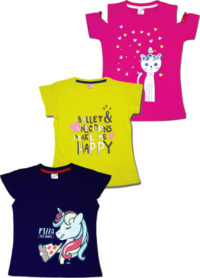 THE CHILD COMPANY Girls Casual Cotton Jersey A-line Top(Multicolor, Pack of 3)