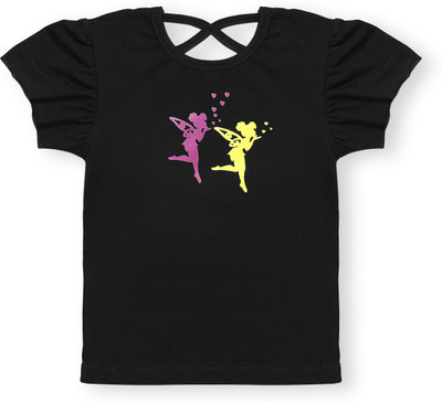 Bachpan World Girls Casual Cotton Blend Top(Black, Pack of 1)
