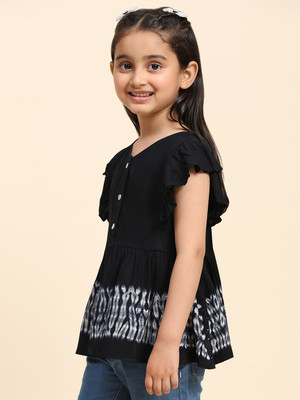 maaesa Girls Casual Pure Cotton Top(Black, Pack of 1)
