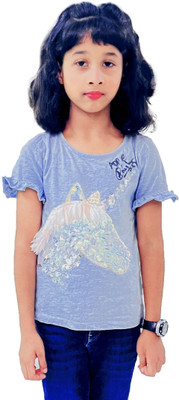 RBCLOTHING Girls Cotton Blend Top(Light Blue, Pack of 1)