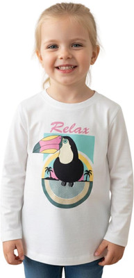 SAALVIA Girls Casual Cotton Lycra Blend Full Sleeve Top(White, Pack of 1)