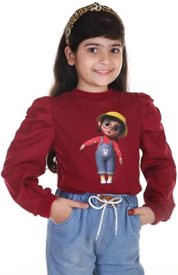AZARZA FASHION Girls Casual Cotton Blend Raglan Top(White, Pack of 1)
