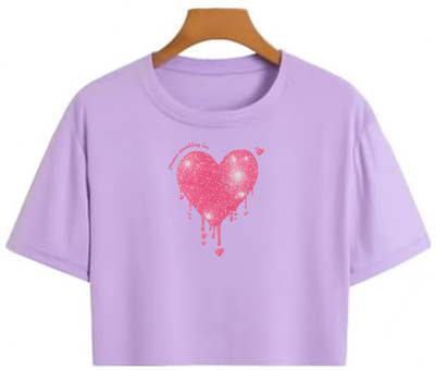 Loom & Line Girls Casual Cotton Blend Crop Top(Purple, Pack of 1)