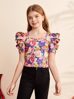 PAGHDAL BROTHERS Girls Casual Cotton Lycra Blend Top(Pink, Pack of 1)