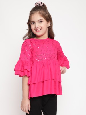 Niya Girls Casual Rayon Peplum Top(Pink, Pack of 1)