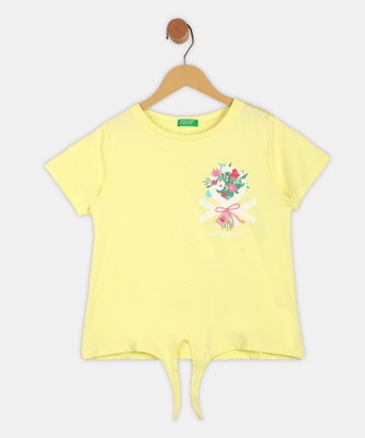 United Colors of Benetton Girls Casual Pure Cotton Top(Yellow, Pack of 1)