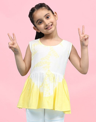 maaesa Girls Casual Pure Cotton Top(Yellow, Pack of 1)