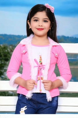 RRFASHION Girls Party Cotton Blend Full Sleeve Top(Pink, Pack of 1)