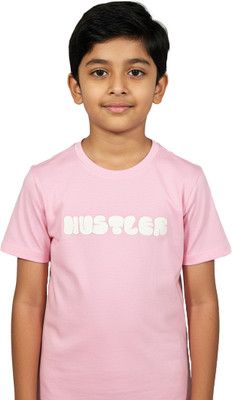 t-hustler Boys Printed Pure Cotton Regular T Shirt(Pink, Pack of 1)