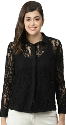 Oyesmarty Casual Self Design Women Black Top