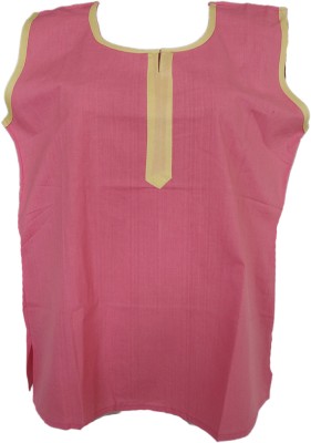 Stylista Fashion Boutique Girls Casual Cotton Linen Blend Tunic Top(Pink, Pack of 1)