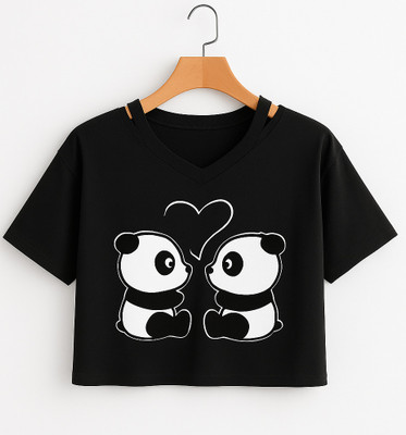 CROP ZONE Girls Casual Cotton Blend Crop Top(Black, Pack of 1)