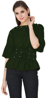 ORIEX THE ORIGINAL FASHION Casual Self Design Women Green Top