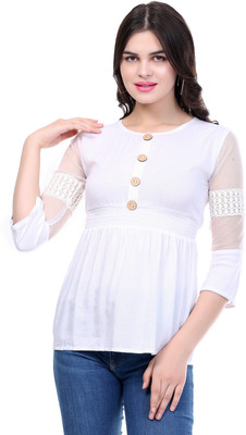 Dreamy Attire Girls Casual Rayon Top(White, Pack of 1)