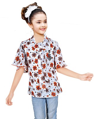 jassi fashion Girls Casual Georgette Top(Orange, Pack of 1)