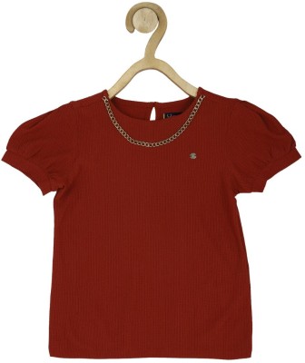 Allen Solly Girls Casual Polyester Top(Maroon, Pack of 1)