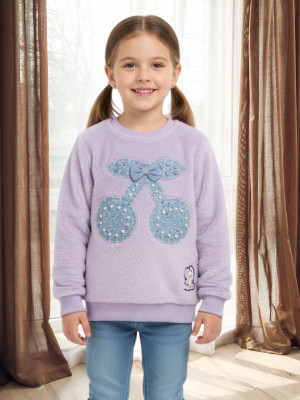 Pink Castle Girls Casual Velvet Full Sleeve Top(Purple, Pack of 1)