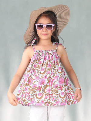 Kinder Kids Girls Casual Pure Cotton Top(Pink, Pack of 1)