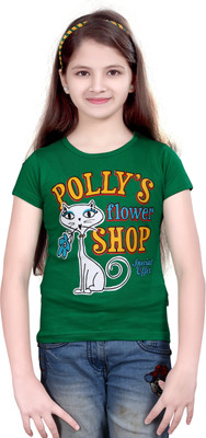 SINI MINI Girls Casual Pure Cotton Top(Green, Pack of 1)