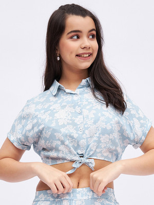 luyk Girls Casual Rayon Crop Top(Blue, Pack of 1)