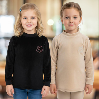 salvia Girls Casual Velvet Full Sleeve Top(Black, Beige, Pack of 2)