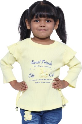 Yellowtoons Girls Casual Cotton Blend A-line Top(Yellow, Pack of 1)