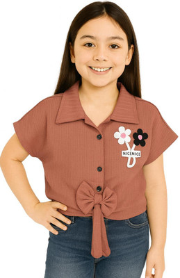 GRX Girls Casual Cotton Blend Shirt Style Top(Maroon, Pack of 1)