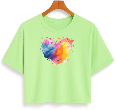 Loom & Line Girls Casual Cotton Blend Crop Top(Light Green, Pack of 1)