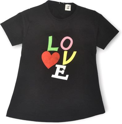 CERABI Girls Casual Pure Cotton Top(Black, Pack of 1)