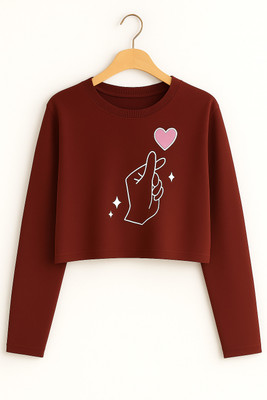 Prinsoo Girls Casual Cotton Blend Crop Top(Maroon, Pack of 1)