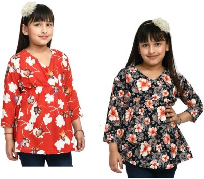 IndiWeaves Girls Casual Crepe Top(Multicolor, Pack of 2)