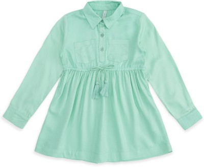 Pantaloons Junior Girls Casual Pure Cotton Shirt Style Top(Green, Pack of 1)