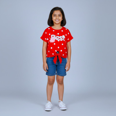 Dreamlight Girls Cotton Blend Crop Top(Red, Pack of 2)
