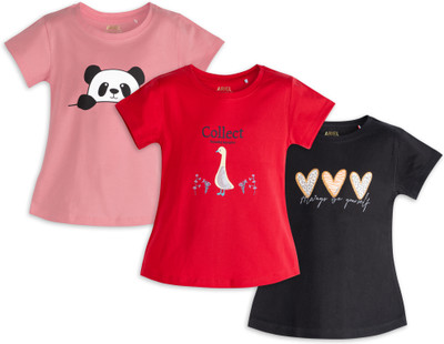 Ariel Girls Casual Cotton Blend Top(Multicolor, Pack of 3)