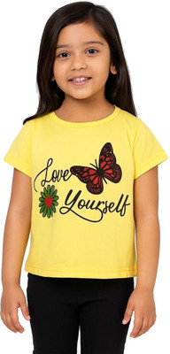 CERABI Girls Casual Pure Cotton Top(Yellow, Pack of 1)