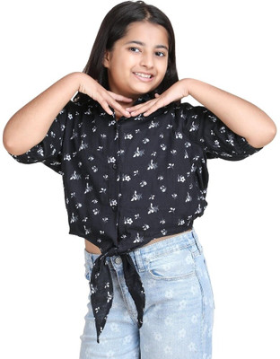 GALAD Girls Casual Cotton Blend Fashion Sleeve Top(Black, Pack of 1)