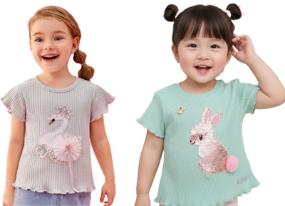 KETI MINI Baby Girls Casual Pure Cotton Top(Multicolor, Pack of 2)