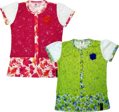 sathiyas Girls Party Polycotton A-line Top(Multicolor, Pack of 2)