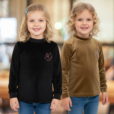 salvia Girls Casual Velvet Full Sleeve Top(Black, Brown, Pack of 2)