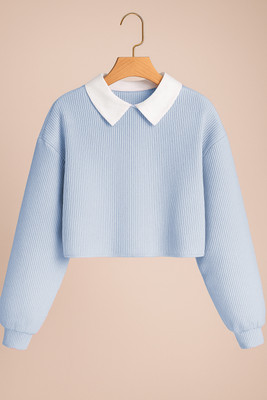 Eone Enterprise Girls Casual Cotton Blend Crop Top(Light Blue, Pack of 1)