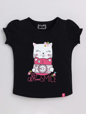 Ginie Girls Casual Pure Cotton Top(Black, Pack of 1)