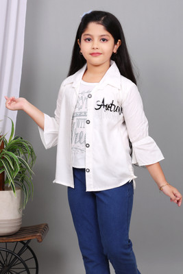 ChromaFashion Girls Casual Pure Cotton Top(White, Pack of 1)