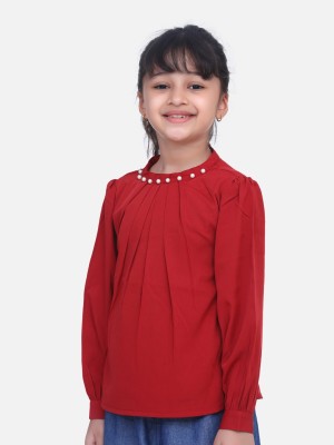 CUTIEKINS Girls Casual Polyester A-line Top(Maroon, Pack of 1)