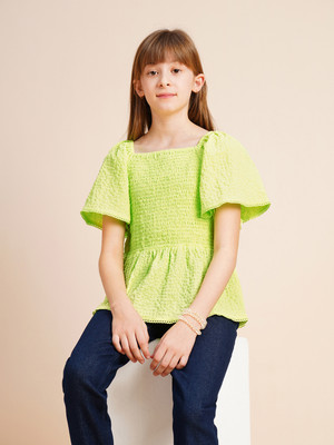 VERO MODA Girls Casual Polyester Blend A-line Top(Green, Pack of 1)