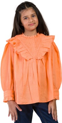 Growing tree Girls Casual Cotton Silk A-line Top(Orange, Pack of 1)