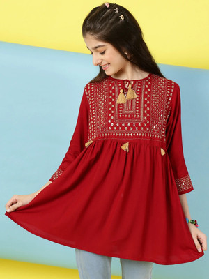 Miss & Chief Girls Party Rayon Tunic Top(Maroon, Pack of 1)
