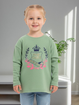 SAALVIA Girls Casual Cotton Lycra Blend Full Sleeve Top(Green, Pack of 1)