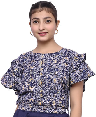 LIME N LEMON Girls Casual Polyester Top(Blue, Pack of 1)