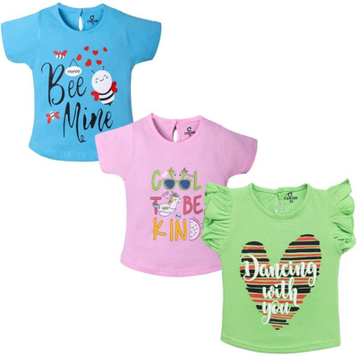 CERABI Girls Casual Pure Cotton Top(Multicolor, Pack of 3)